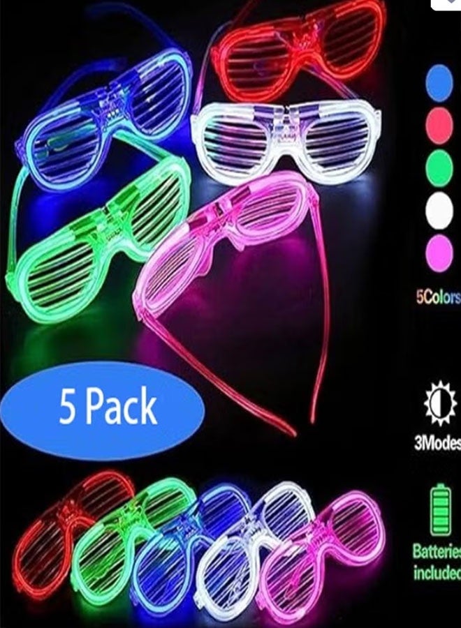 Neon Glow Party Glasses - 5 Colors 5 Pcs Shutter Style, 3 Flash Modes, For Kids & Adults - Image 2